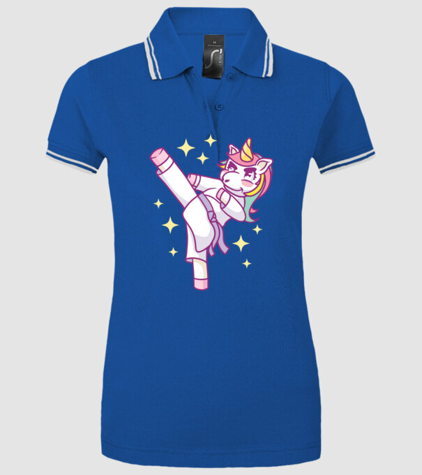 Karate unicorn model albastru regal pe tricou