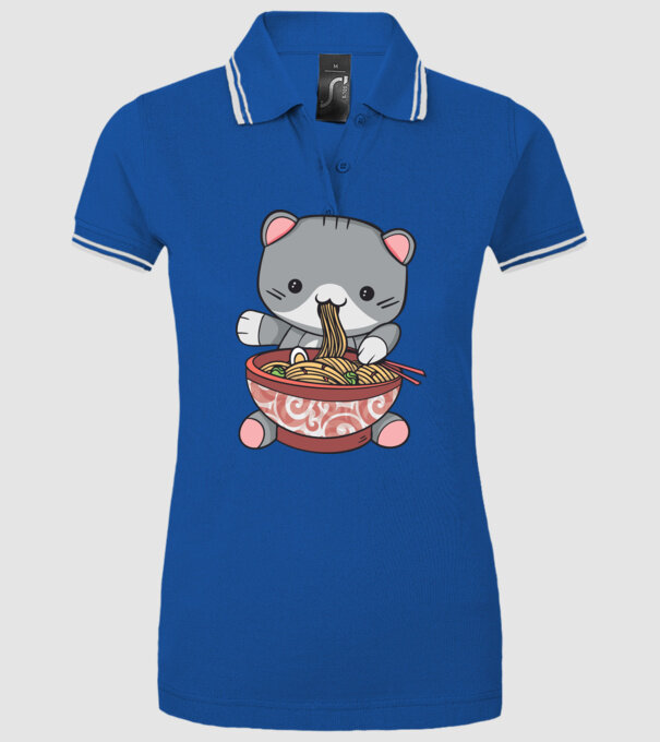 Pisică Kawaii Ramen model albastru regal pe tricou