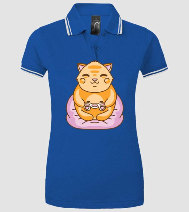 Pisică Gamer Kawaii model albastru regal pe tricou
