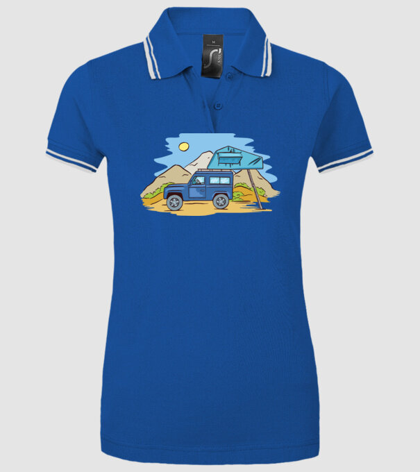 Mașină de camping model albastru regal pe tricou