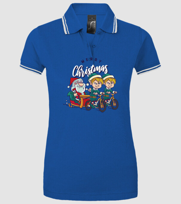 Merry Christmas Moș Crăciun cu sanie cu bicicletă model albastru regal pe tricou