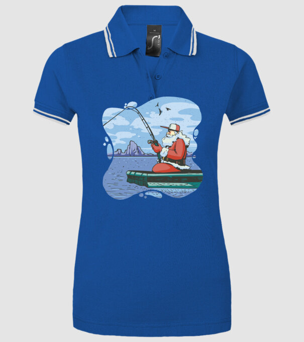 Moș Crăciun la pescuit model albastru regal pe tricou