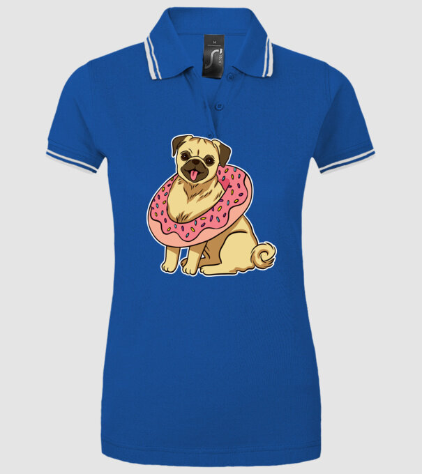 Mops cu gogoașă la gât model albastru regal pe tricou