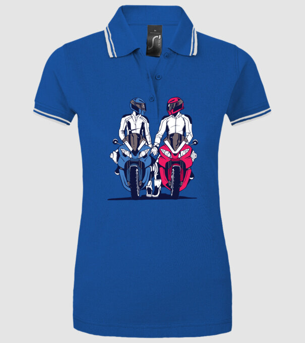 Cuplu de motocicliști model albastru regal pe tricou