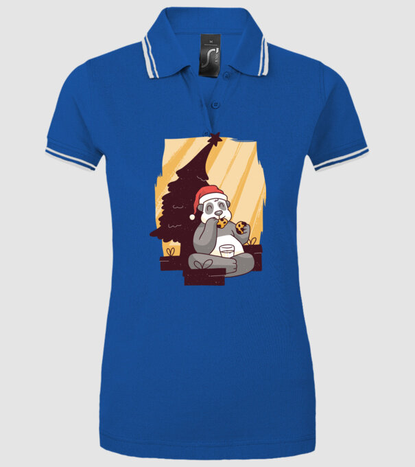 Panda mâncând prăjituri tricou Crăciun model albastru regal pe tricou
