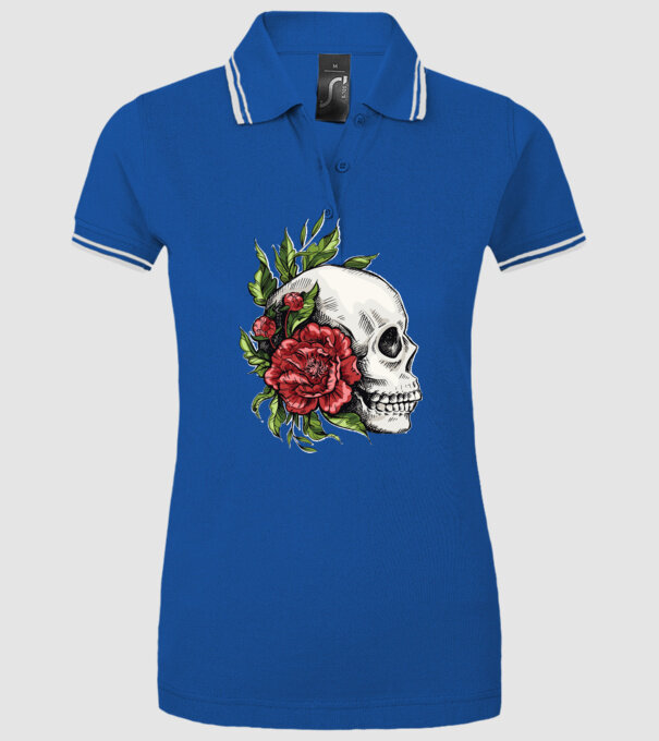 Trandafiri și craniu model albastru regal pe tricou