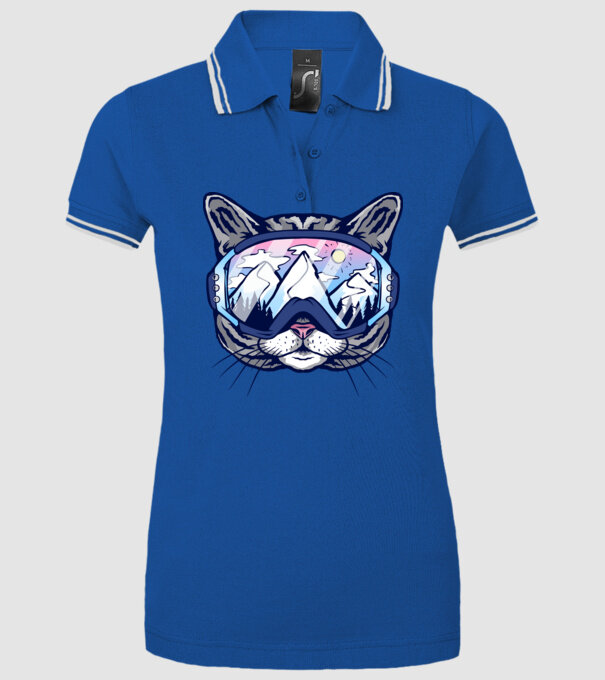 Pisică schior model albastru regal pe tricou