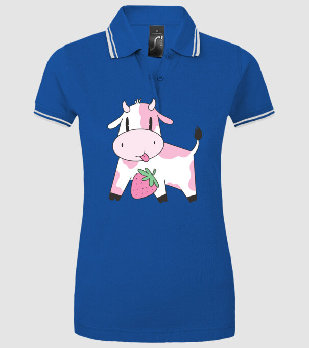 Vacă cu căpșuni model albastru regal pe tricou