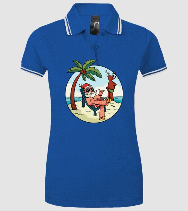 Moș Crăciun în vacanță de vară model albastru regal pe tricou