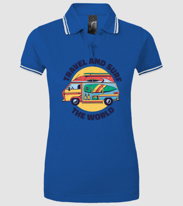 Călătorie și Surf în jurul lumii model albastru regal pe tricou