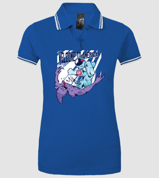 Welcome To America model albastru regal pe tricou