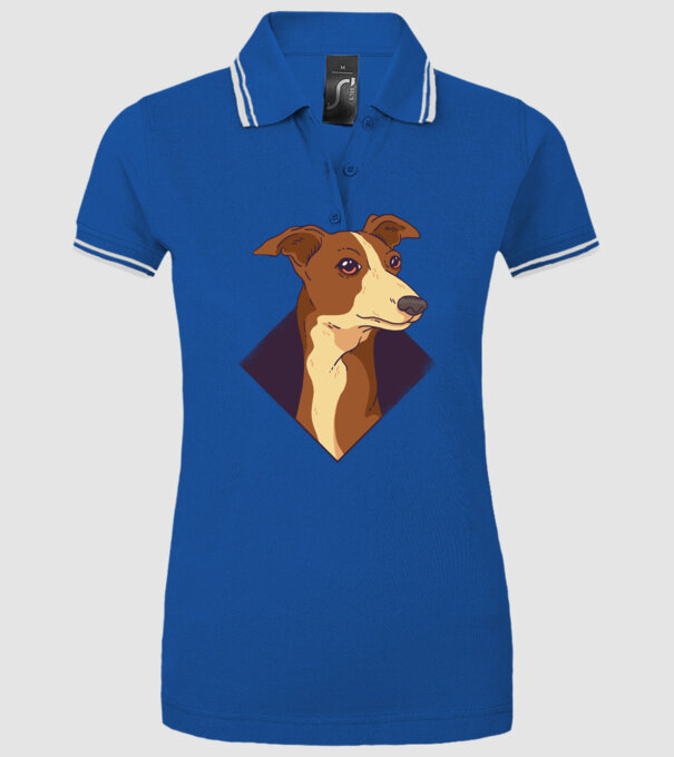 Cap câine Whippet model albastru regal pe tricou
