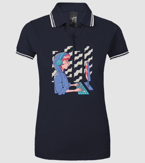 Anime Programator fată model albastru închis pe tricou