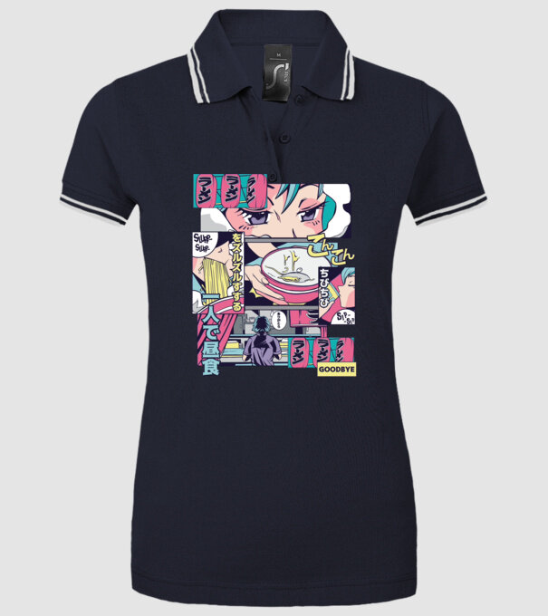 Anime Vaporwave Ramen model albastru închis pe tricou