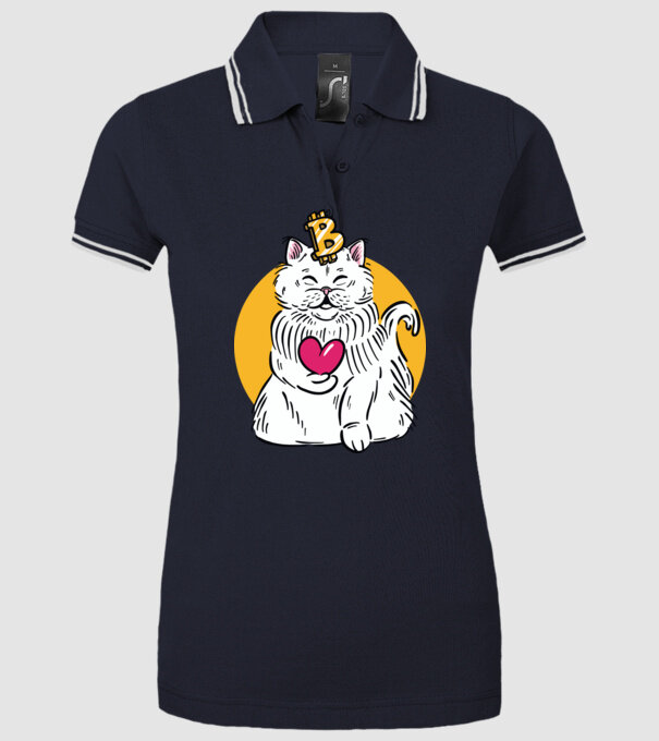 Pisică Bitcoin model albastru închis pe tricou