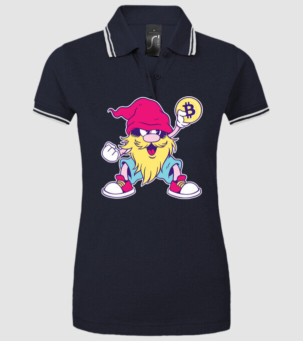 Pitic Bitcoin model albastru închis pe tricou