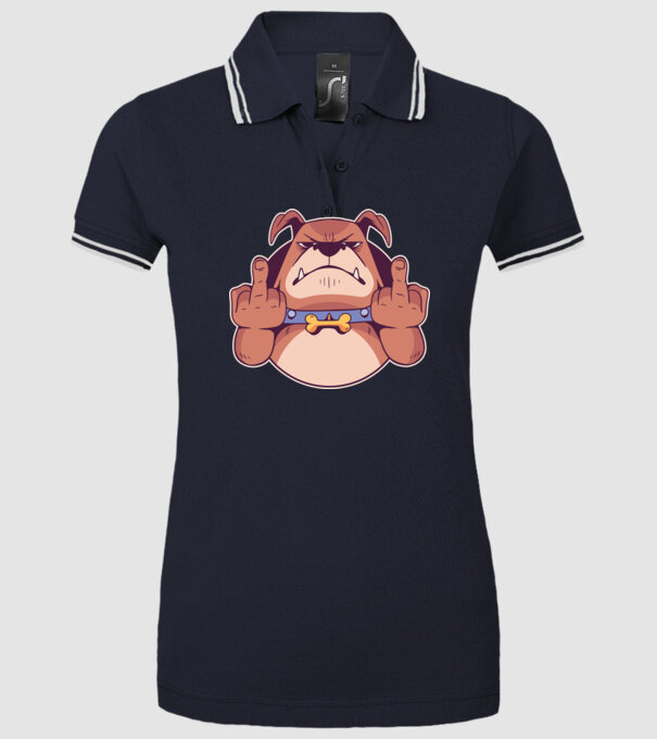Bulldog arată degetul model albastru închis pe tricou