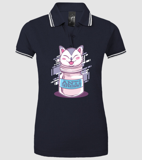 Tabletă antidepresivă pisică model albastru închis pe tricou
