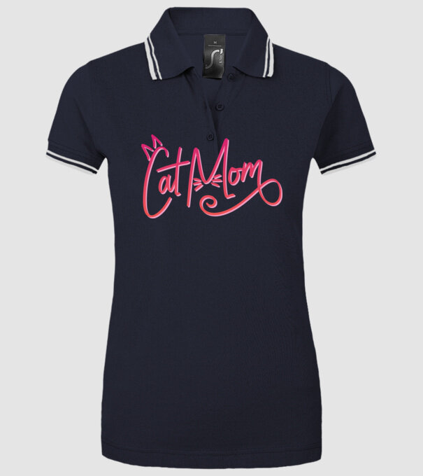 Mamă cu pisică model albastru închis pe tricou