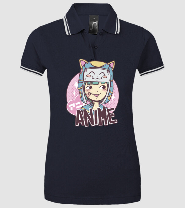 Fată drăguță Anime model albastru închis pe tricou