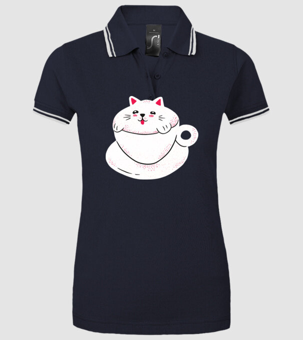 Tricou cafea cu pisică drăguță model albastru închis pe tricou