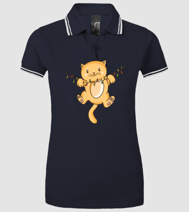 Pisică drăguță Crăciun model albastru închis pe tricou