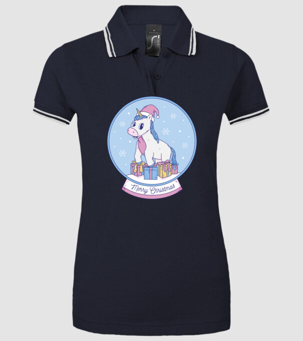 Glob de zăpadă drăguț, de Crăciun, cu Unicorn model albastru închis pe tricou