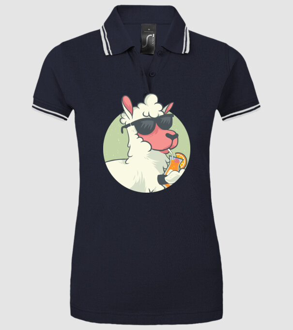 Lama drăguț cu cocktail tricou amuzant model albastru închis pe tricou