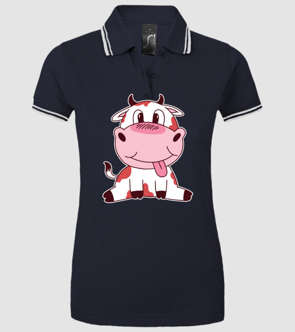 Vacă drăguță model albastru închis pe tricou