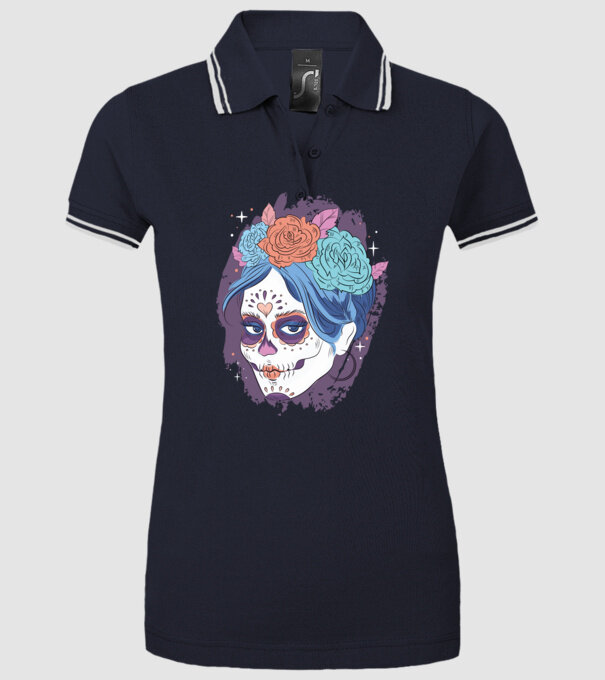 Dia de Los Muertos - Craniu cu flori model albastru închis pe tricou