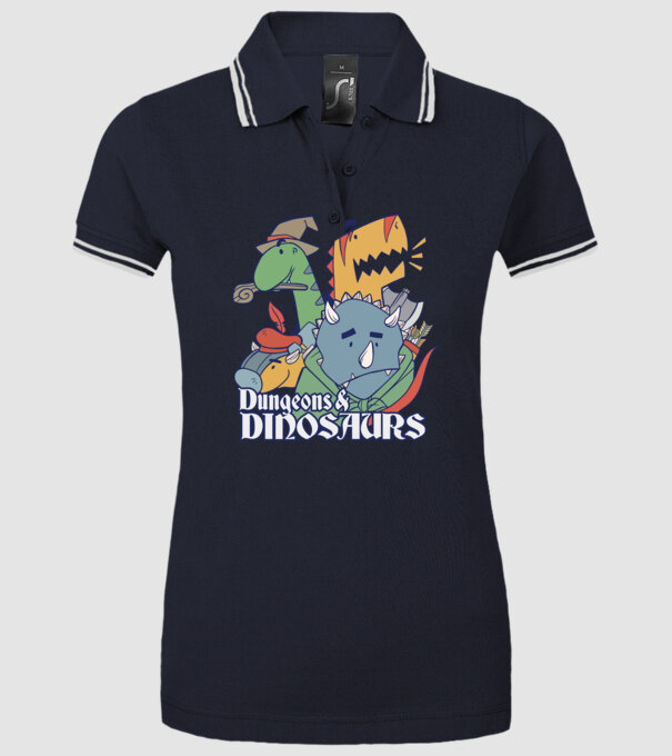 Dungeons and Dinosaurs model albastru închis pe tricou