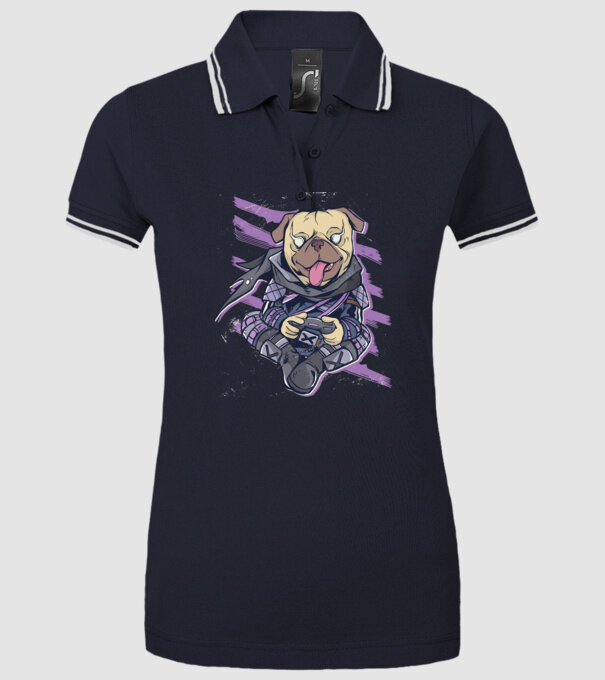 Mops Gamer model albastru închis pe tricou