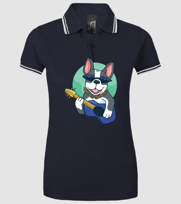 Bulldog Chitarist model albastru închis pe tricou