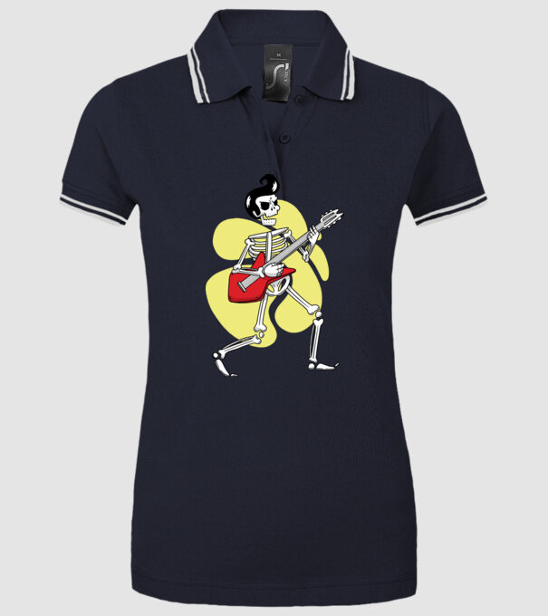Schelet Elvis cu chitară model albastru închis pe tricou