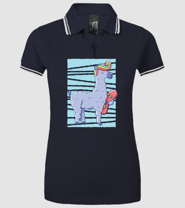 Lama Skateboarder model albastru închis pe tricou