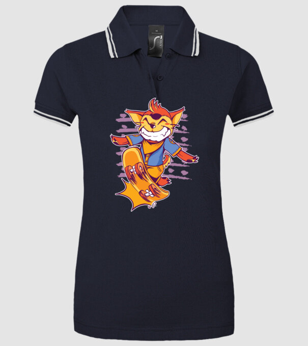 Vulpe Skateboarder model albastru închis pe tricou