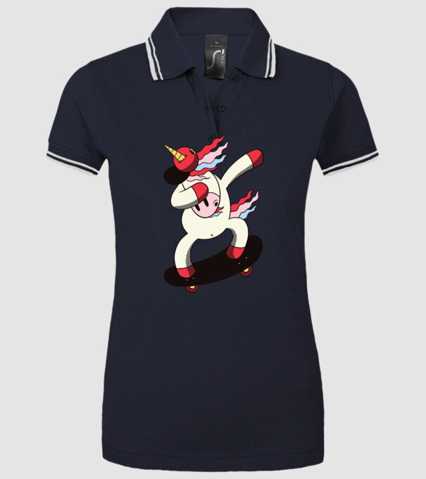 Skateboarder Unicorn DAB model albastru închis pe tricou