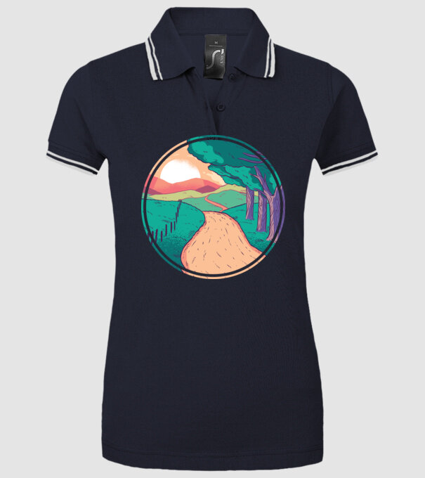 Drum spre casă la apus de soare model albastru închis pe tricou