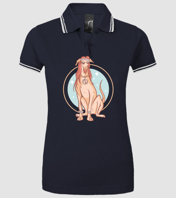 Câine Ogar Hippy model albastru închis pe tricou
