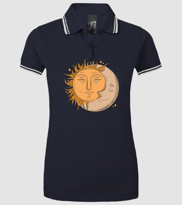 Luna și Soarele model albastru închis pe tricou