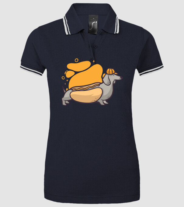 Teckel Hot dog model albastru închis pe tricou