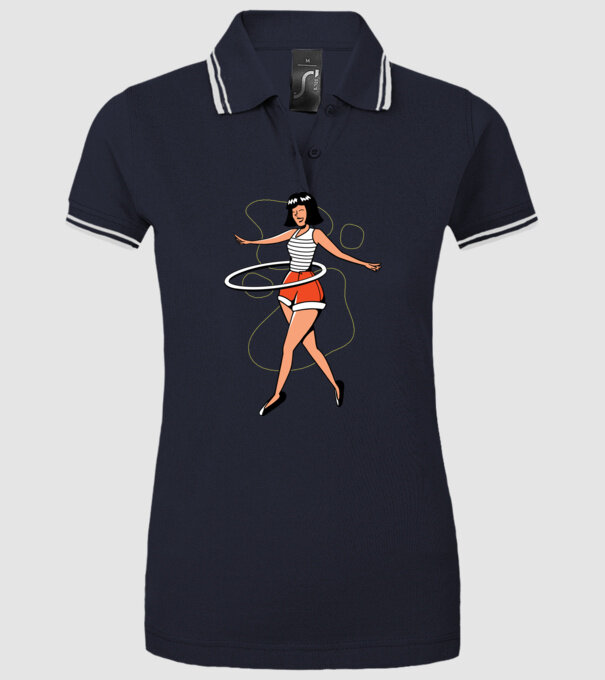Cerc hula-hoop model albastru închis pe tricou