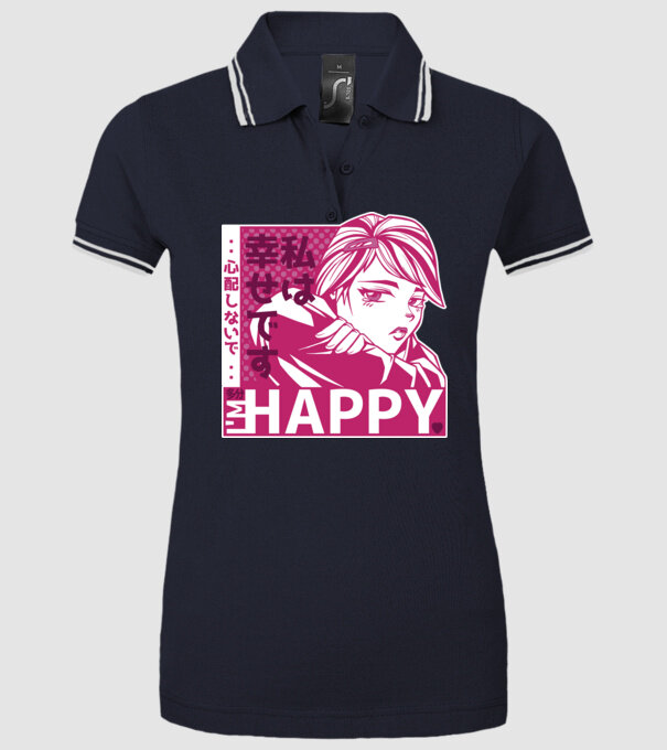 'I''m happy fată Anime antisocială' model albastru închis pe tricou