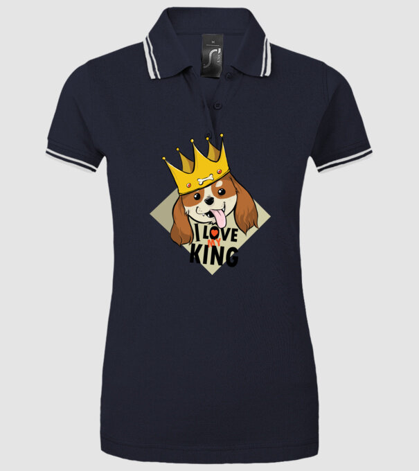 I love my king - Cavalier King Charles tricou cu câine Cocker Spaniel model albastru închis pe tricou