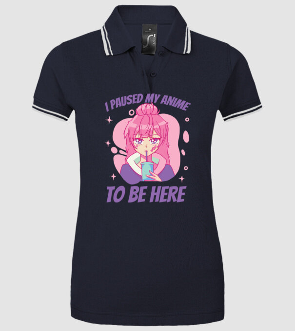 I paused my Anime to be here model albastru închis pe tricou