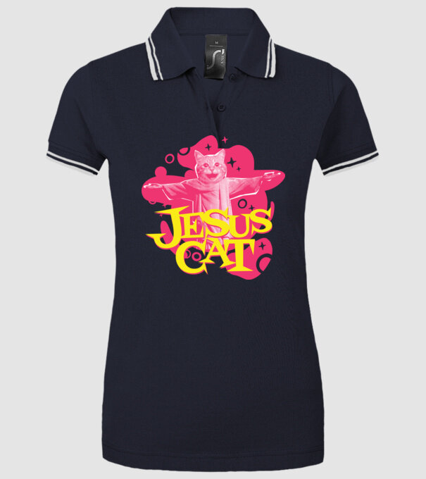 Jesus Cat model albastru închis pe tricou