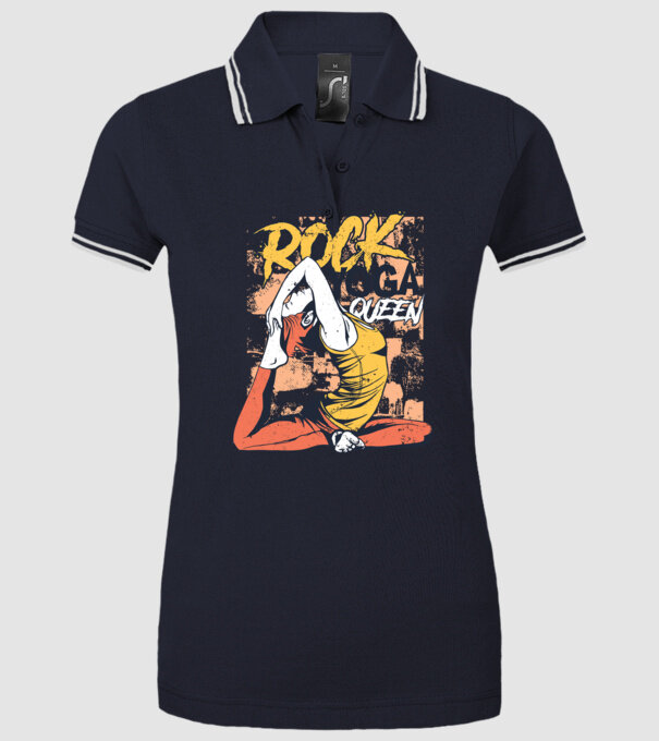 Regina Yoga model albastru închis pe tricou