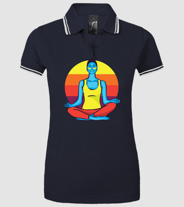 Yoga Meditație Retro model albastru închis pe tricou