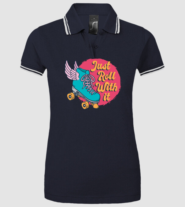 Just Roll with it - patine cu rotile model albastru închis pe tricou