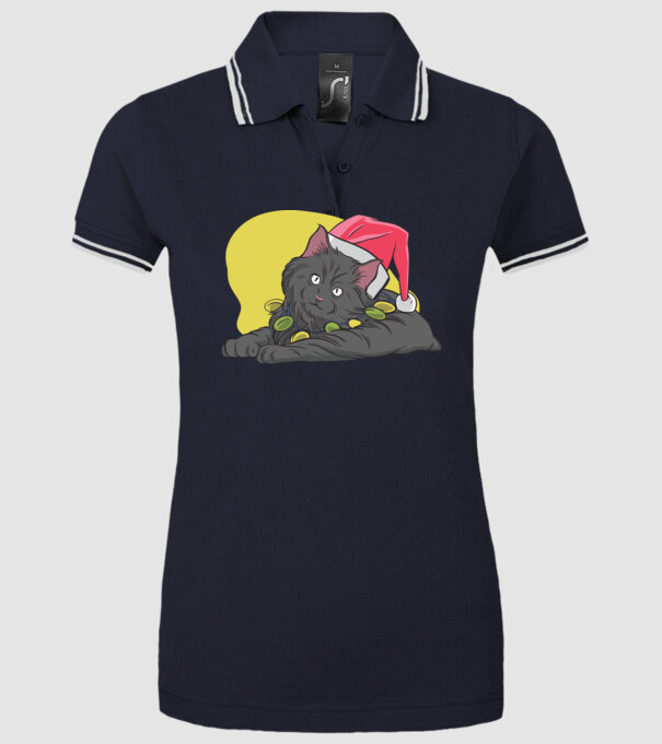 Pisică de Crăciun model albastru închis pe tricou
